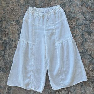 CP Shades White Linen Wide Leg Cropped Pants Large Lagenlook